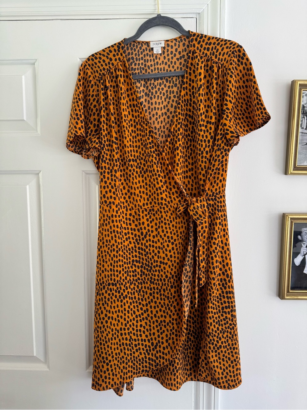 J. Crew Orange and Black Printed Wrap Mini Dress